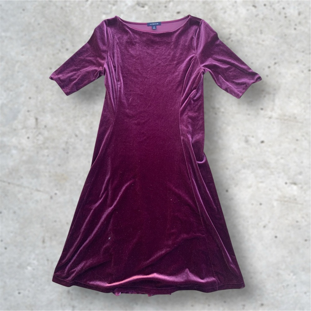 Lands’ End Purple Velvet Dress Small